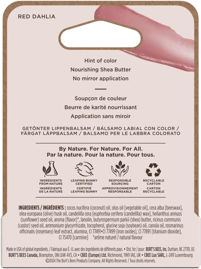 Burt'S Bees 100% Natural Origin Tinted Lip Balm, Red Dahlia with Shea Butter & Botanical Waxes, 1 Tube, 4.25G image number 6