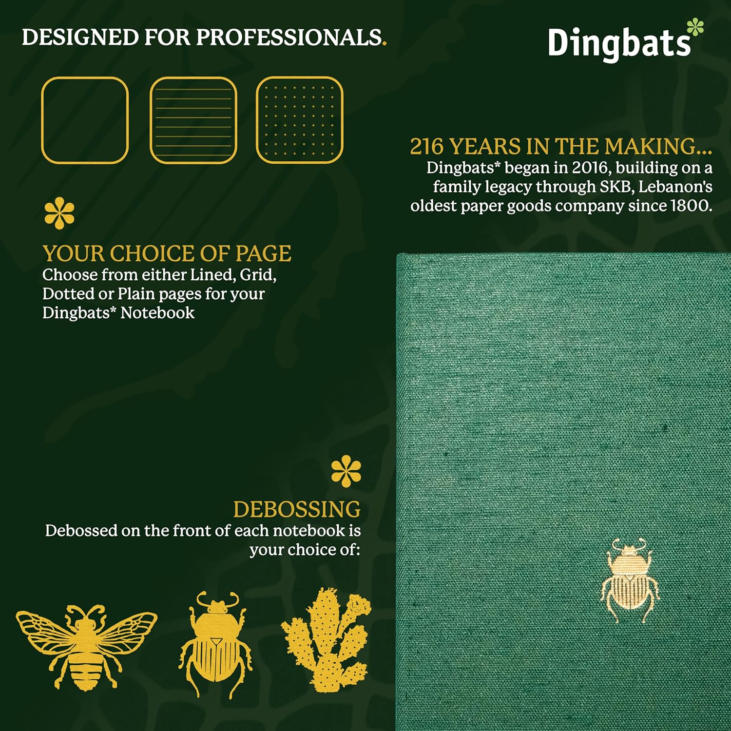 Dingbats* Pro B5 Plain Large Notebook with Gift Box - Textile Cover, Thread Stitching - Pocket, Elastic Closure, Pen Holder, Bookmark image number 6