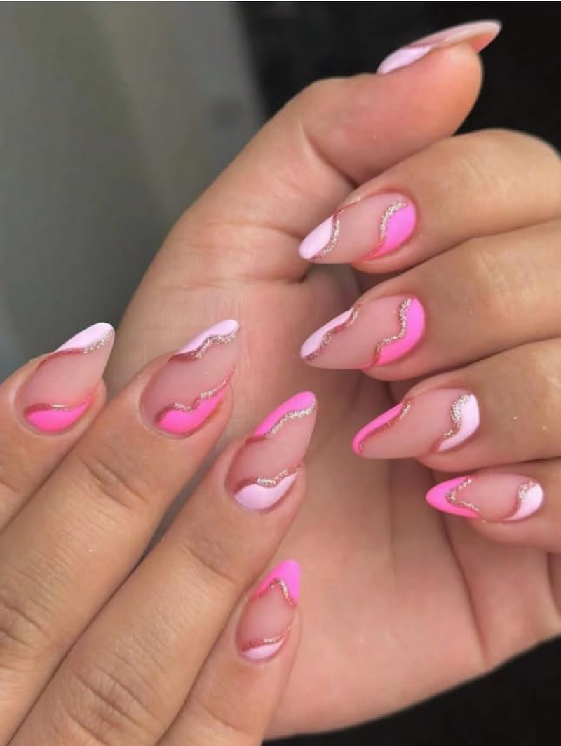 24-Piece Press on Nails, Lots of Patterns, Shapes and Colours, with Nail File and Tape - Reusable - Luxury (Black Gold Pattern - Almond) image number 5