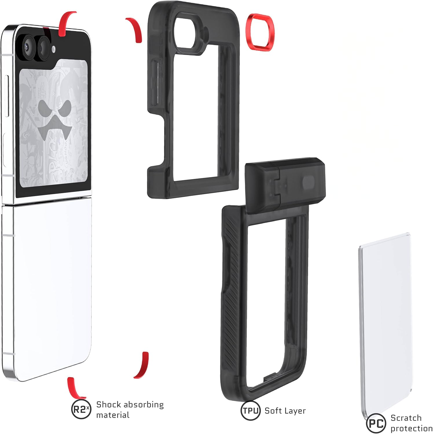 Ghostek Covert Clear Galaxy Z Flip 6 Case with Built-In Kickstand and Full Hinge Protection Shockproof Protective Phone Cover Designed for 2024 Samsung Galaxy Z Flip6 (6.7") (Smoke) image number 1