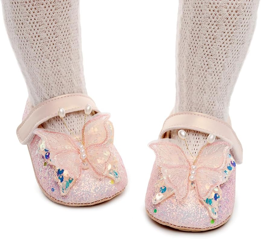 Clowora Infant Toddler Baby Girl Dress Shoes Mary Jane First Walking PU Leather Princess Wedding Rubber Sole Non-Slip with Bowknot Floral Flats image number 6