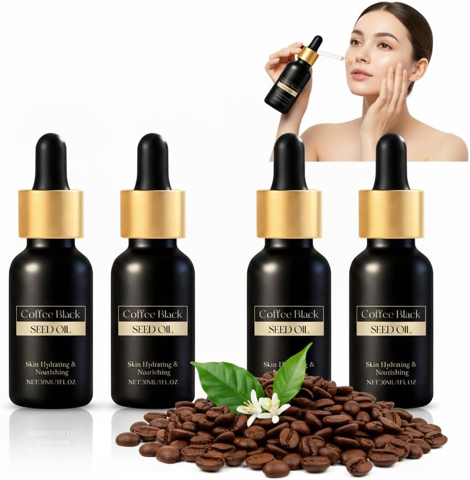 Coffee Black Seed Oil Facial Serum - Deeply Moisturizing, Firming & Nourishing Face Oil for All Skin Types, Lightweight Texture for Long-Lasting Hydration, Anti-Aging & Skin Glow (2PCS)