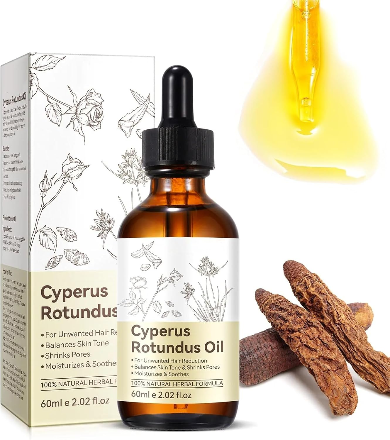 Natural Cyperus Rotundus Oil for Hair Removal, Reducing Body Hair Growth, Smoothing, Moisturizes & Soothes Skin, Gentle and Effective for All Skin Types, 2Fl Oz, 60Ml, image number 2