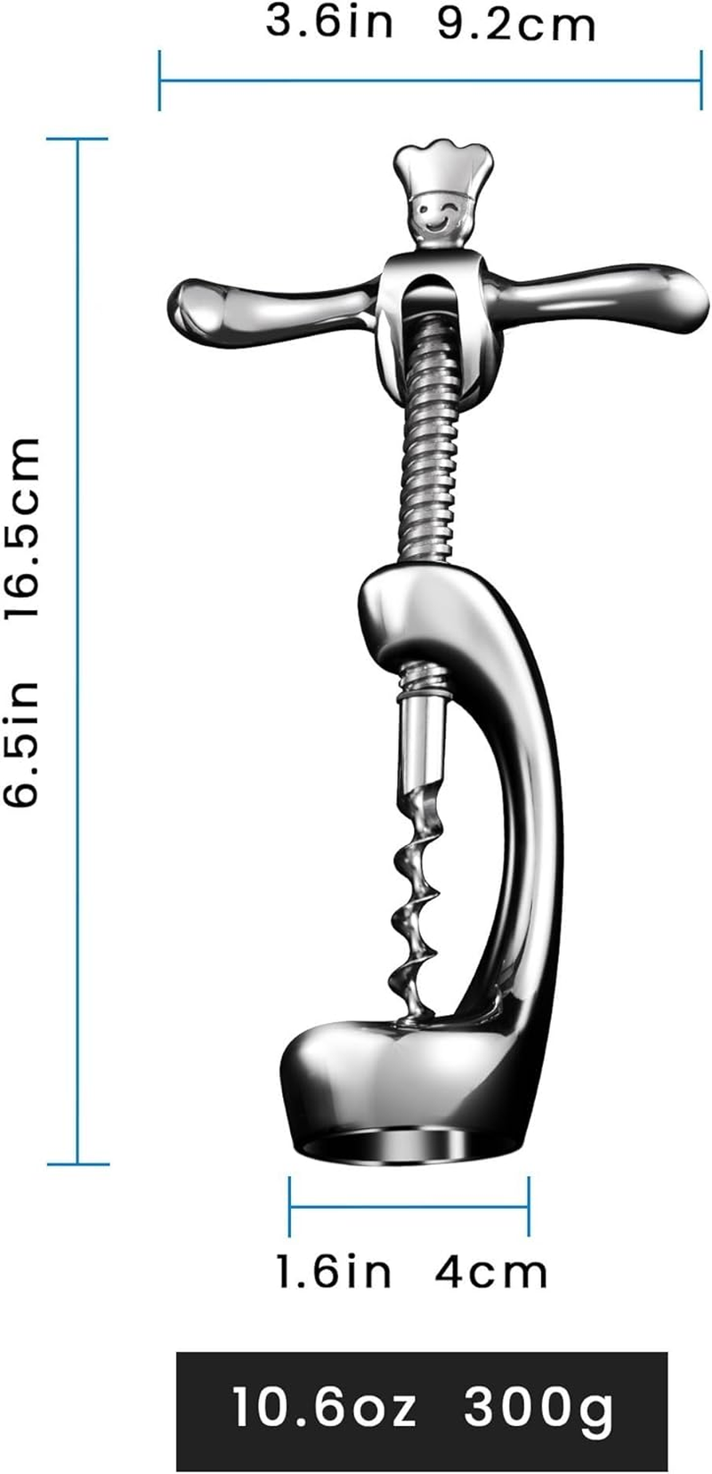 Wine Opener Deluxe, Heavy-Duty Bottle Opener for Easy Cork Removal, Manual Corkscrew for Smooth & Effortless Intact Wine Corks, Premium Corkscrew for Waiters, Bartenders & Home Use image number 4