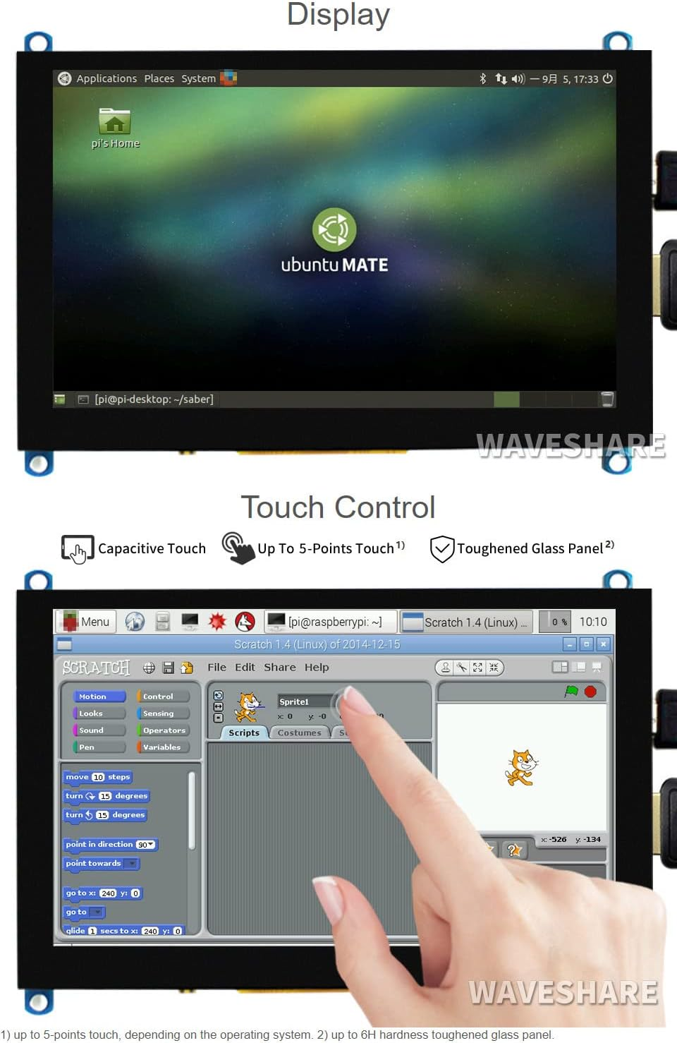Waveshare 5 Inch HDMI Monitor Capacitive Touch Screen LCD 800X480 Supports Multi Mini Pcs like Raspberry Pi Jetson Nano BB Black - 7Inch Hdmi Lcd (H) (With Case) image number 7