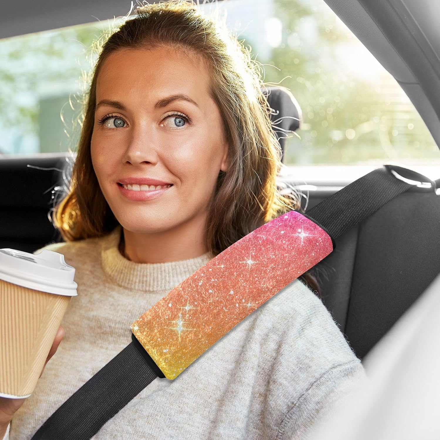 Orange Glitter Car Seat Belt Covers Soft Auto Seat Belt Cover, Seat Belt Protector, Seat Belt Padding Adults image number 2