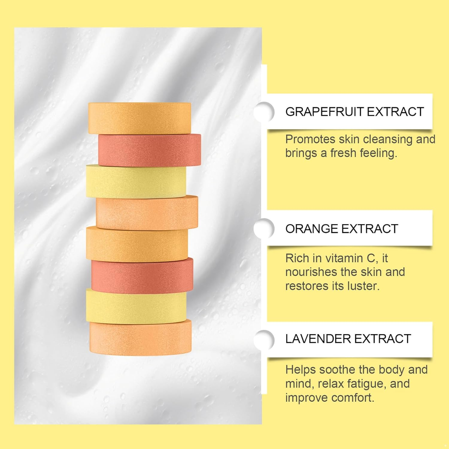 Yhong 8 Pack Citrus Scented Shower Tablets Revitalizing Bath Tablets for Relaxation Spa Experience Gentle Cleansing and Long Lasting Fresh Fragrance Yellow One Size image number 2