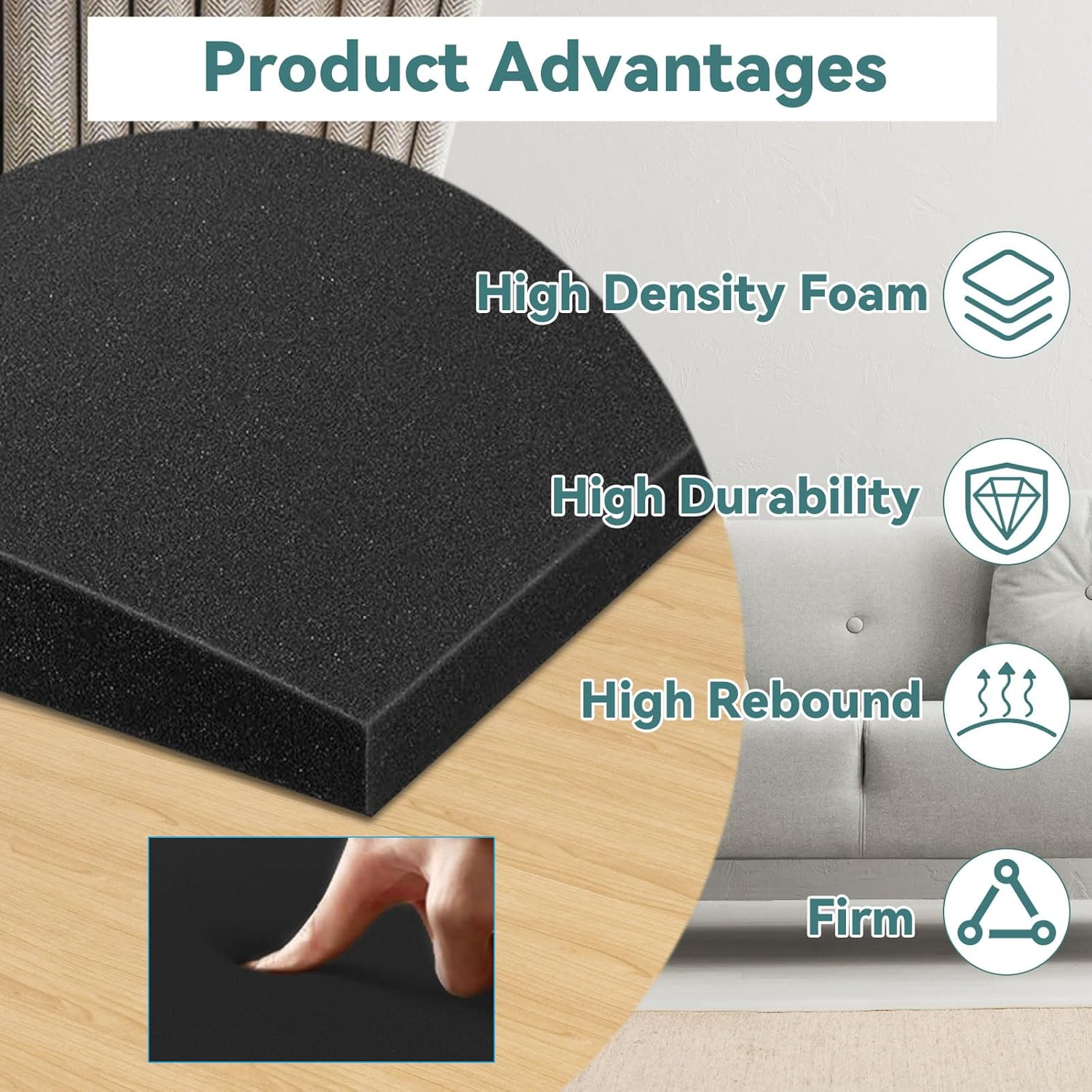 Couch Cushion Support for Sagging Seat &ndash; High-Density Foam Couch Booster, Sofa Seat Lifter under Cushion, Cuttable Upholstery Pad, Furniture Base Restorer &ndash; Set of 1, 55X55Cm