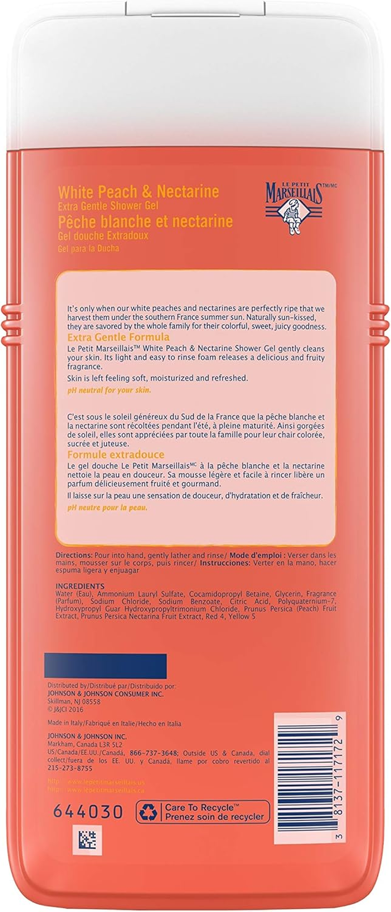 Le Petit Marseillais Extra Gentle Shower Gel with White Peach & Nectarine, Moisturizing & Nourishing French Body Wash Ph Neutral for Skin, 21.9 Fl. Oz image number 3