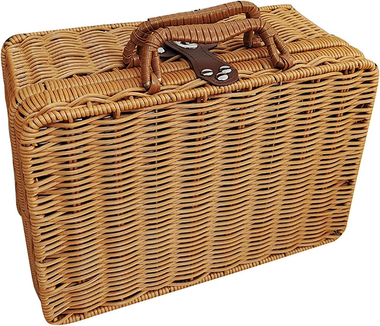 Retro Plastic Wicker Suitcase,Rattan Suitcase Box with Leather Strap Lock,Wicker Picnic Basket Storage Box,Suitcase Basket Rattan Storage Basket for Picnic outside Party (A1) image number 4