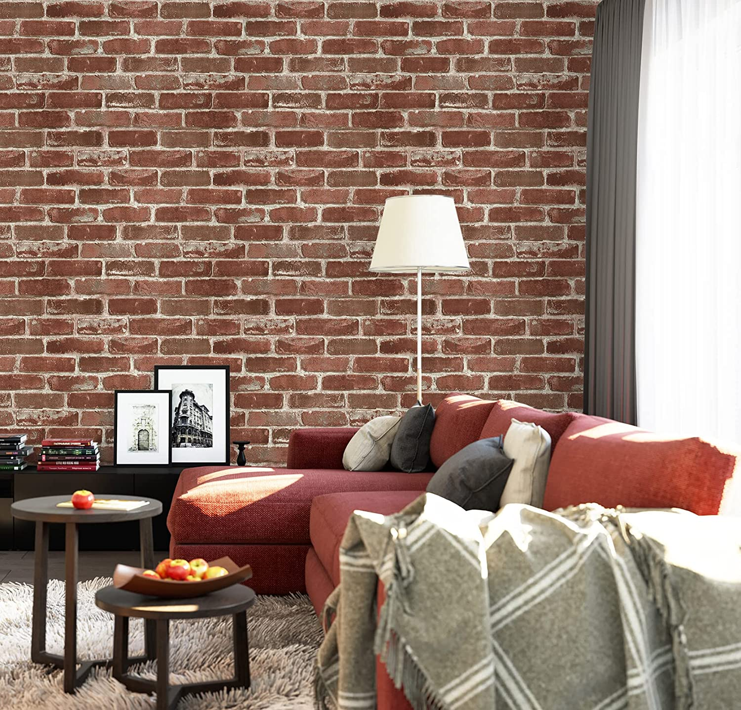 Hopeak Red Brick Wallpaper Self-Adhesive Peel and Stick Wallpaper Waterproof and Removable Good for Home Decoration and Furniture Renovation 17.5 X 394 Inches image number 4