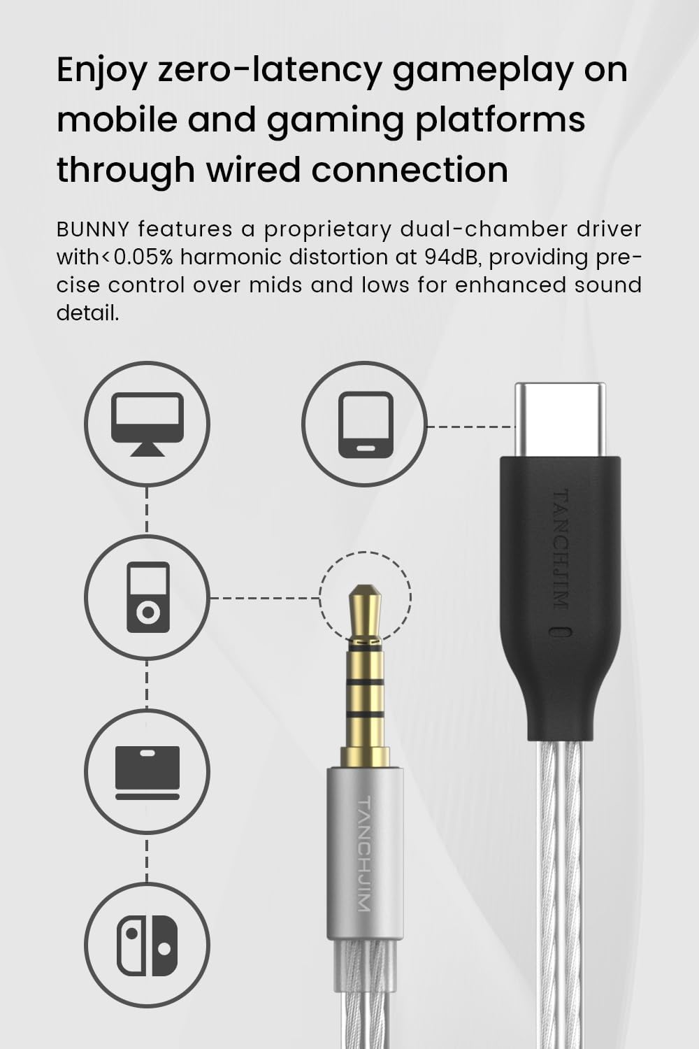 TANCHIJIM Bunny In-Ear Monitors Headphones Crystal Clear Sound and Style for Gamers and Audio Enthusiasts (3.5Mm with Mic) image number 3