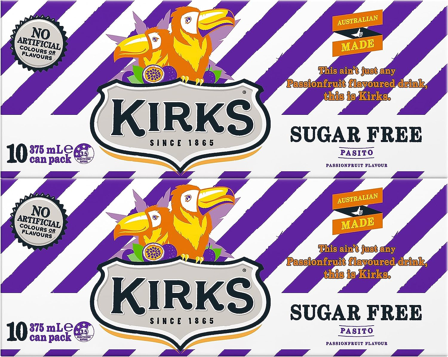 Kirks Sugar Free Pasito Passionfruit Soft Drink Multipack Cans 20 X 375 Ml (Pack of 2) image number 2