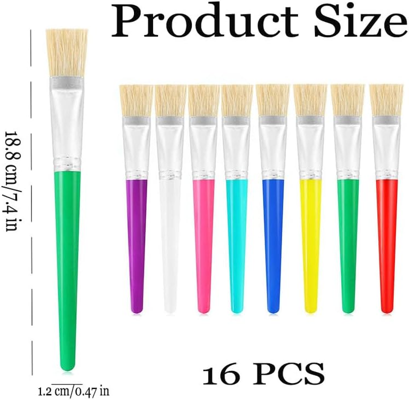 16 Pcs Paint Brushes for Kids,Paint Brushes Toddler Large Chubby,Assorted Colored Set,Preschool for Washable Acrylic Paint (Flat)