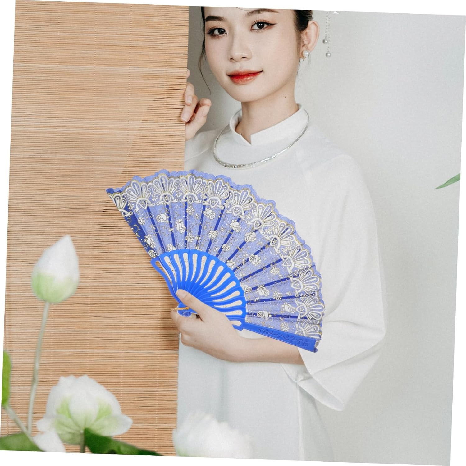 Small Flower Rose Fan Vintage Folding Hand Fan Bridal Handheld for Wedding Decor Performance Prop image number 4