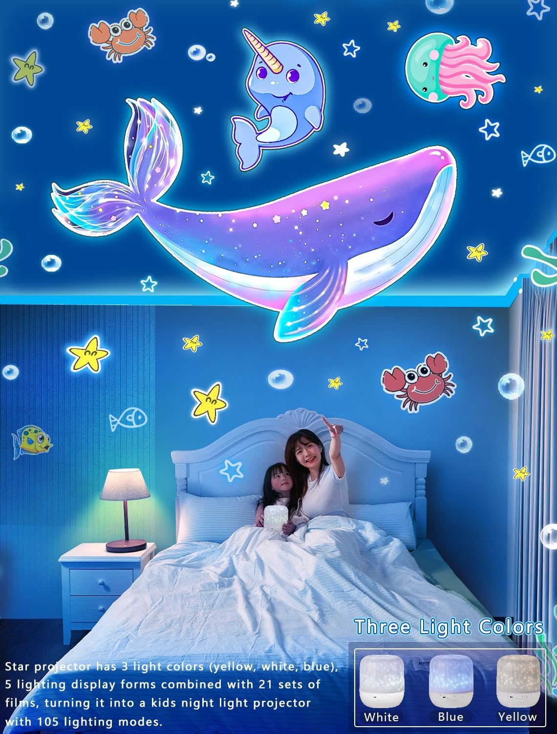 21 Sets of Films, Projector Night Light for Kids Bedroom, Baby Projector for Ceiling, Star Galaxy Projector with 360&deg; Rotation Dimmable for Kids Baby Girls, Birthday, Christmas, Nursery, Room Decor image number 1