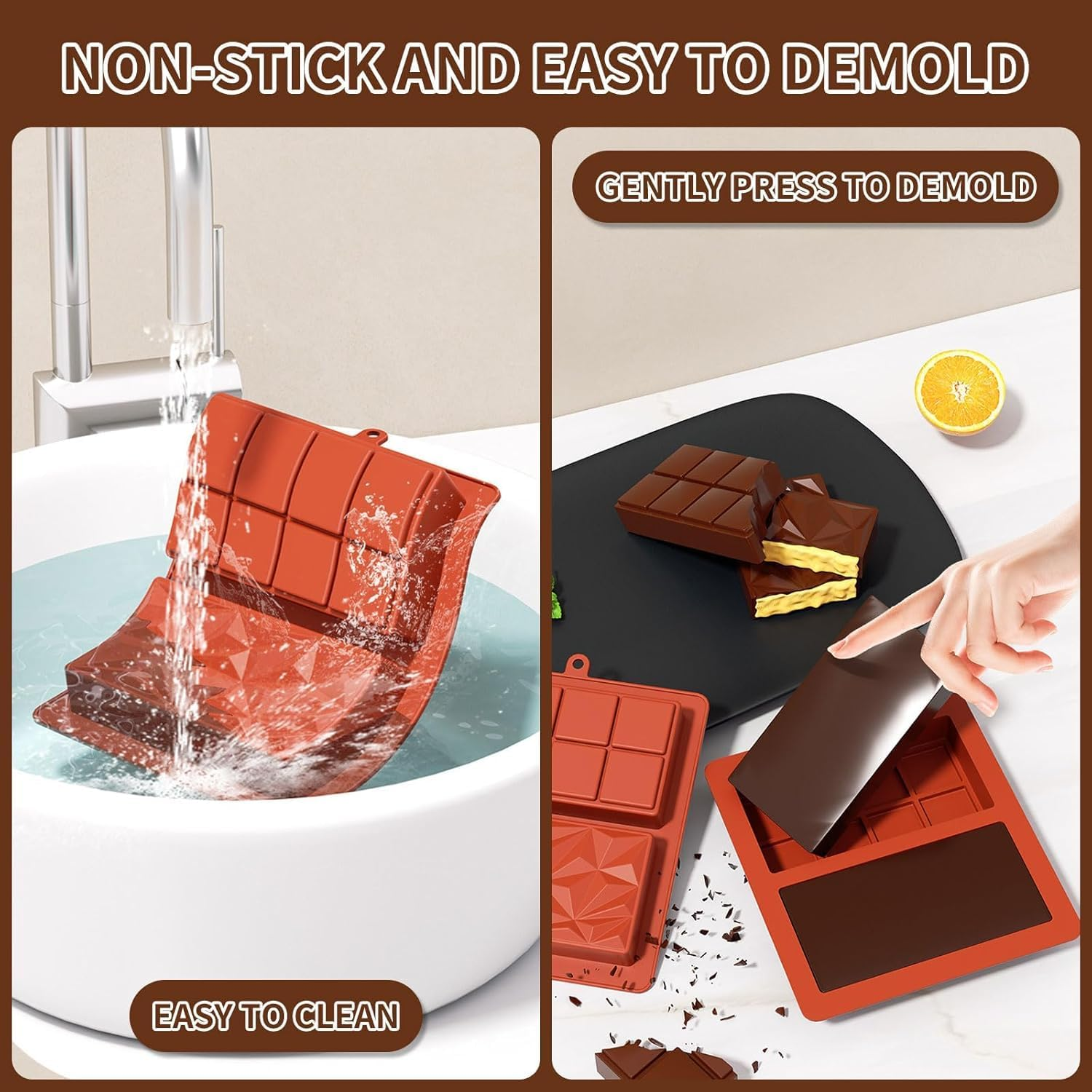 Silicone Deep Chocolate Molds, 2Pcs Silicone Big Chocolate Bar Moulds Deep Chocolate Mould Deep Chocolate Bar Mould Candy Moulds,Deep Chocolate Molds Chocolate Candy Bar Molds Chocolate Bar Moulds image number 5