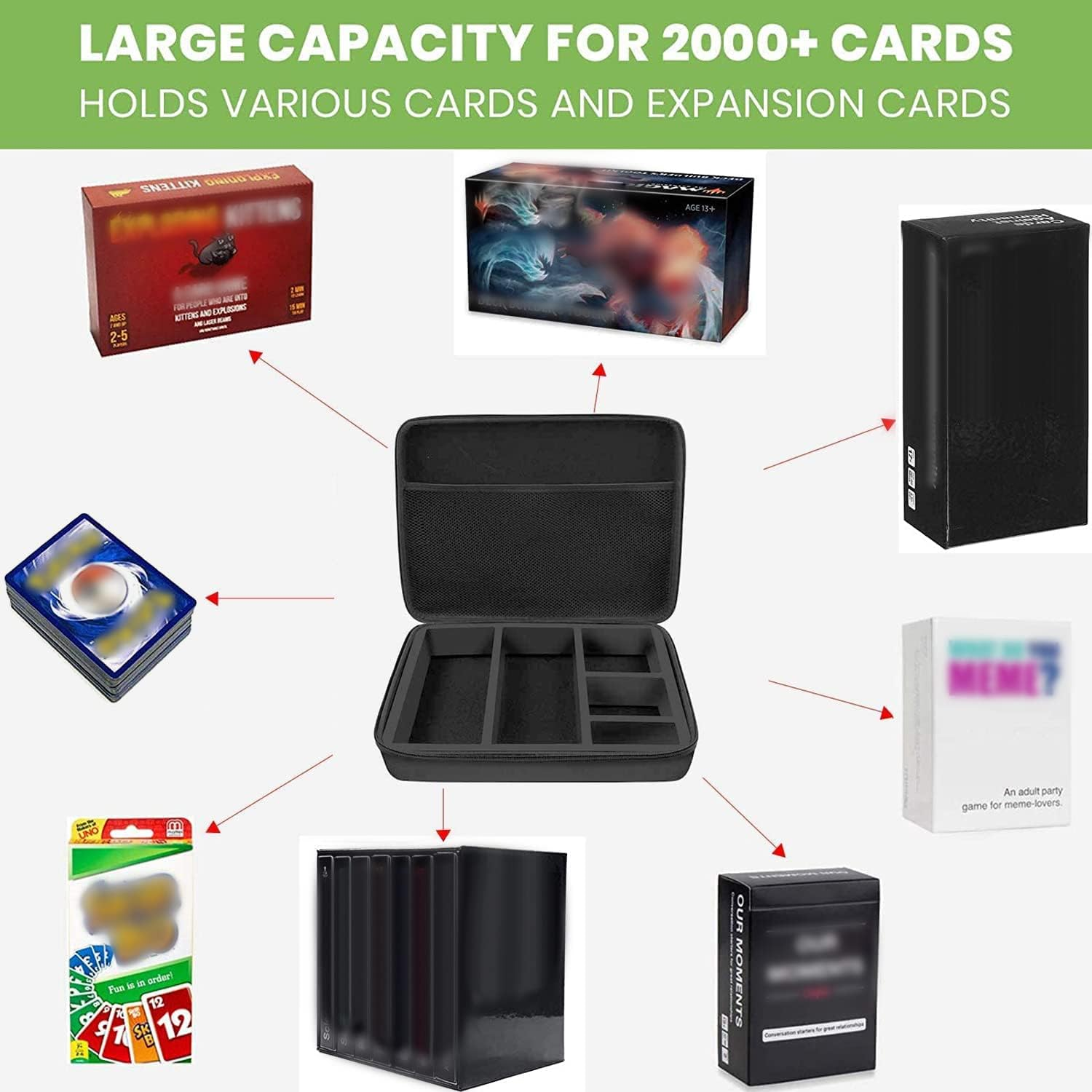2000+ Card Game Case Holder Fits Main Game and All Expansions, C.A.H/Magic/Cards Deck Box Compatible with Cards against Humanity/Magic the Gathering Board Game Cards/Yugioh & More