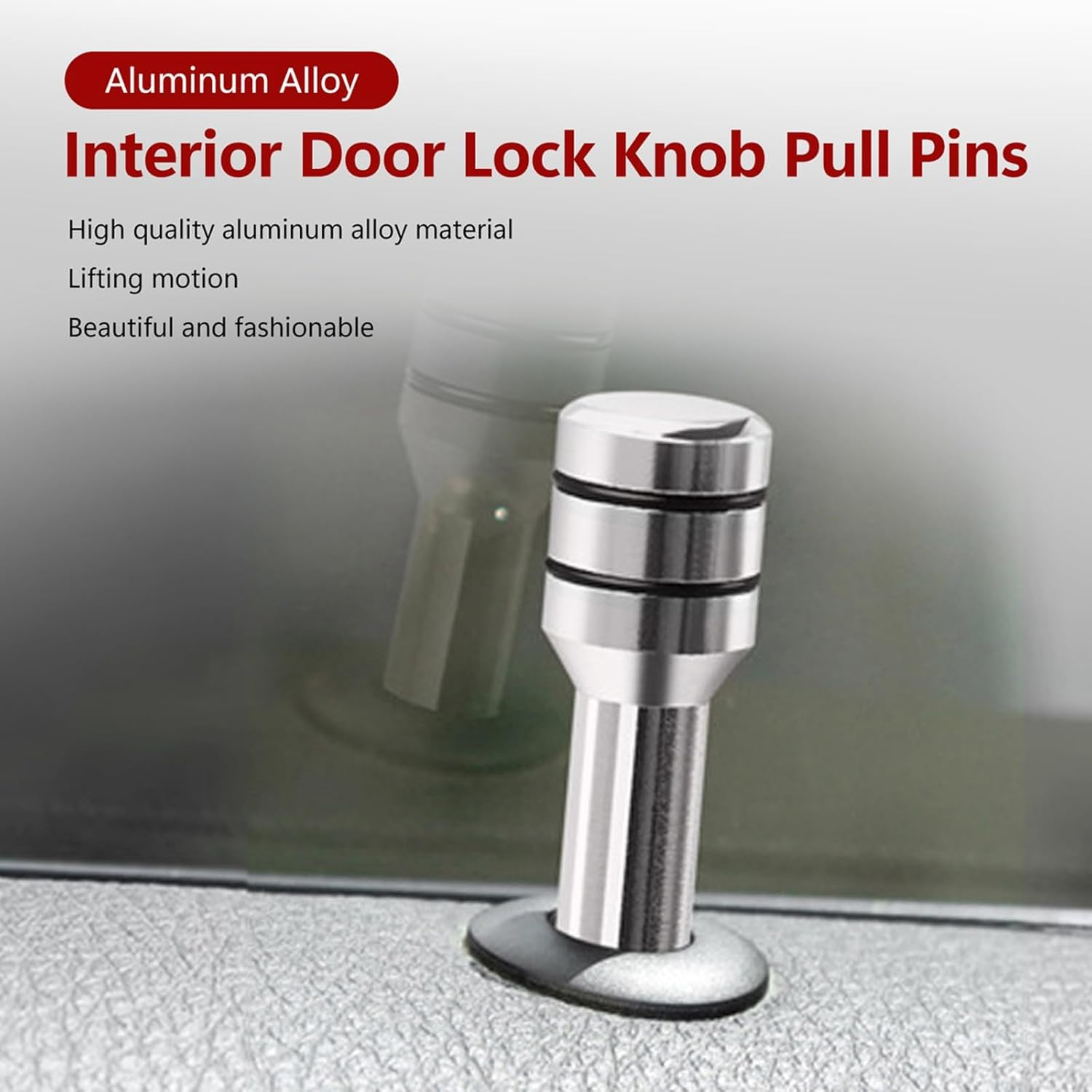 4 PCS 1.92" X 0.47" Car Door Lock Knobs, Aluminum Alloy Inner Door Lock Pull Pins, Automotive Inner Door Pull Pins Decor, Universal for Most Cars, Trucks, Suvs, Rvs (Silver) - Red image number 3