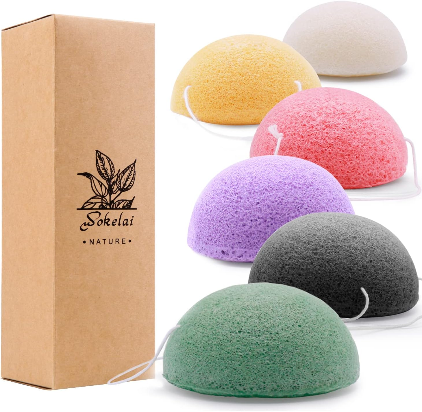 Pack of 6 Natural Konjac Sponge Face Sponge Face Sponges Face Cleanser Face Scrub Face Cleansing Sustainable with Activated Carbon and Aloe Vera for All Skin Types (Multi-Colour) image number 1