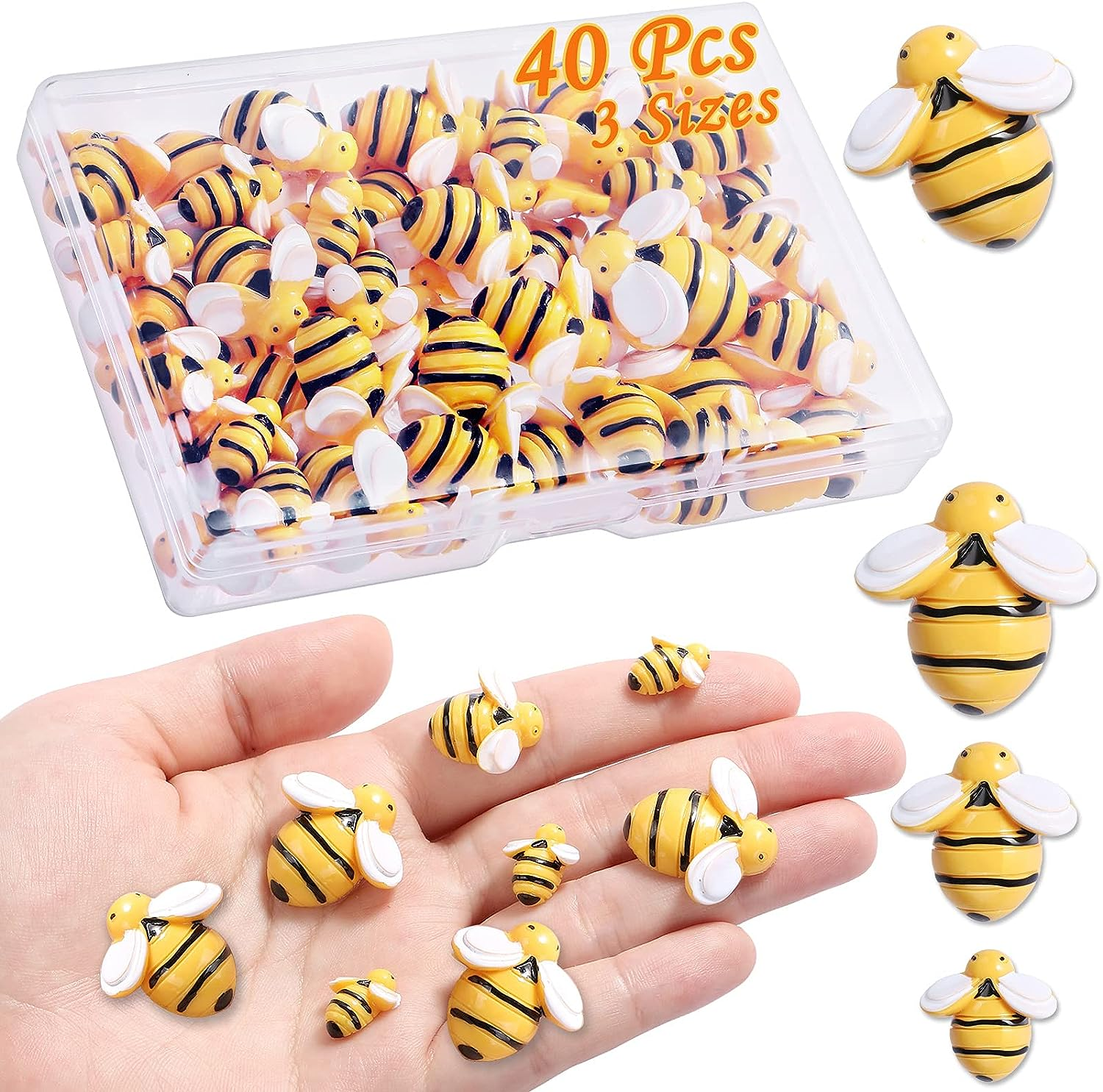 40 Pieces Tiny Resin Bees,Tiny Resin Garden Bumblebees Embellishment Bee Decors with Box DIY Wreath Bees Decoration for DIY Crafts Scrapbooking Party Home Decor image number 3
