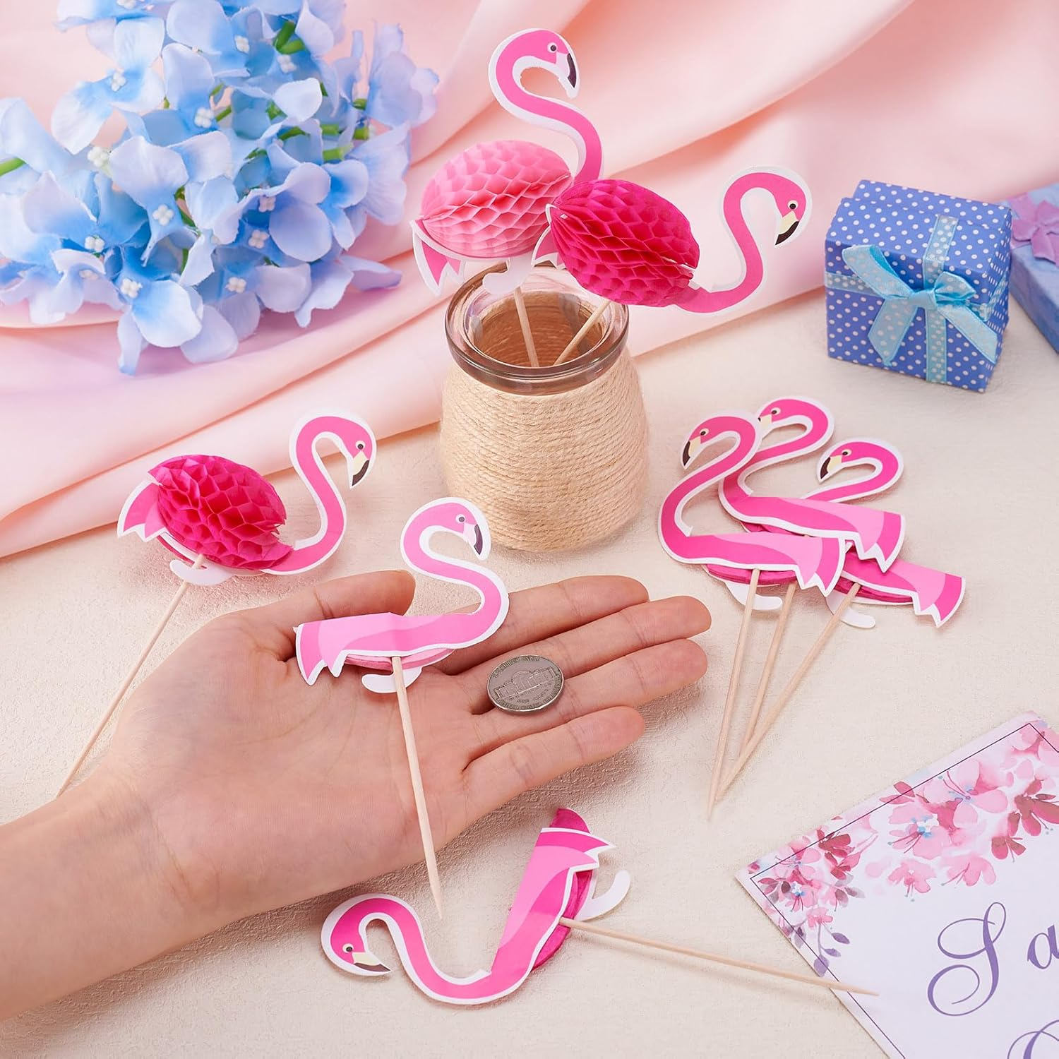 Fashewelry 50Pcs 3D Flamingo Cupcake Toppers Tropical Aloha Cake Picks Luau Cupcake Sticks for Summer Hawaiian Wedding Baby Shower Birthday Festival Christmas image number 3