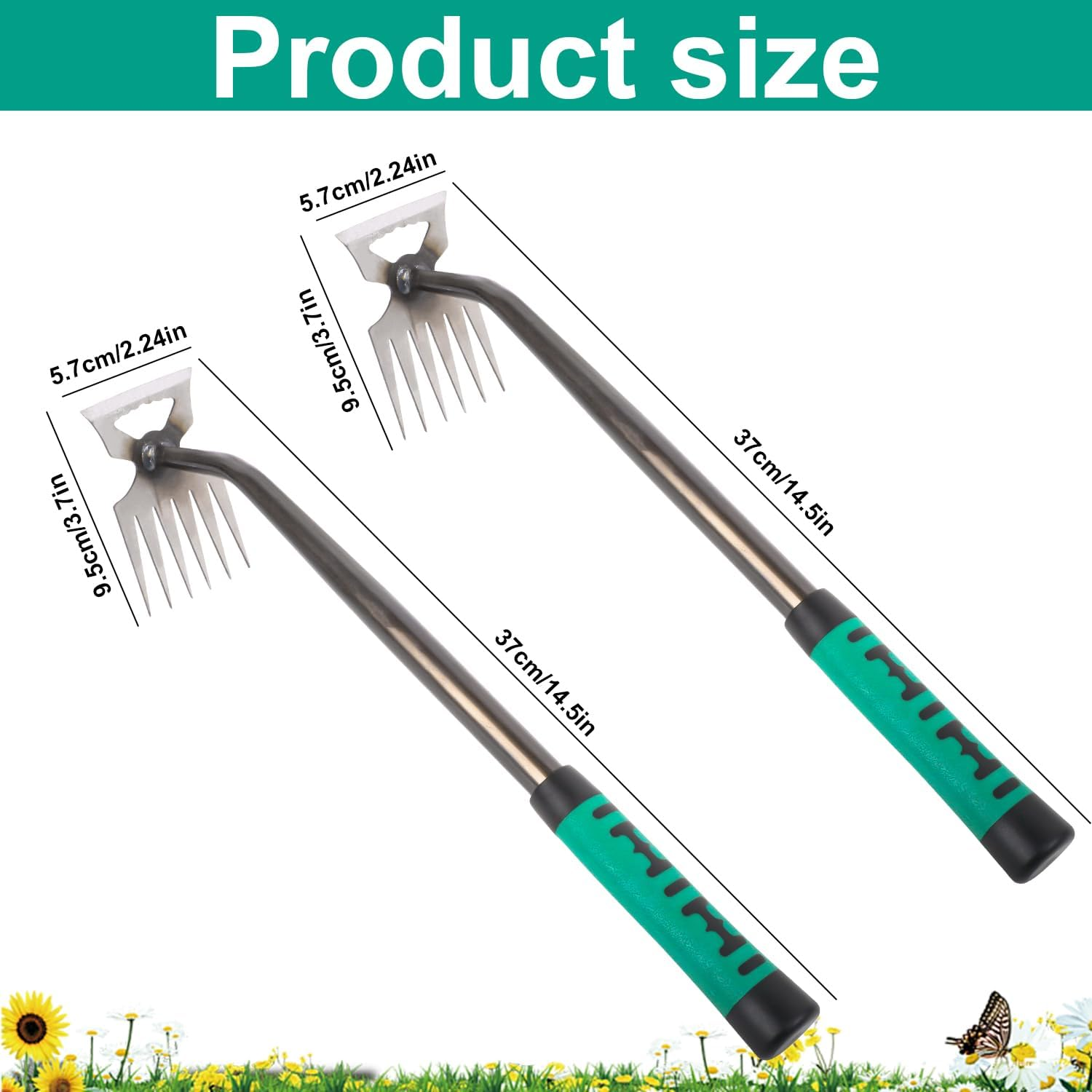 Rdlobu 2 X Gardening Hand Weed Cutters, Garden Weed Tool, Weed Remover Device with Silicone Handle, Weeder Hand for Grass Digging, Transplanting, Weeding (6 Teeth) image number 2