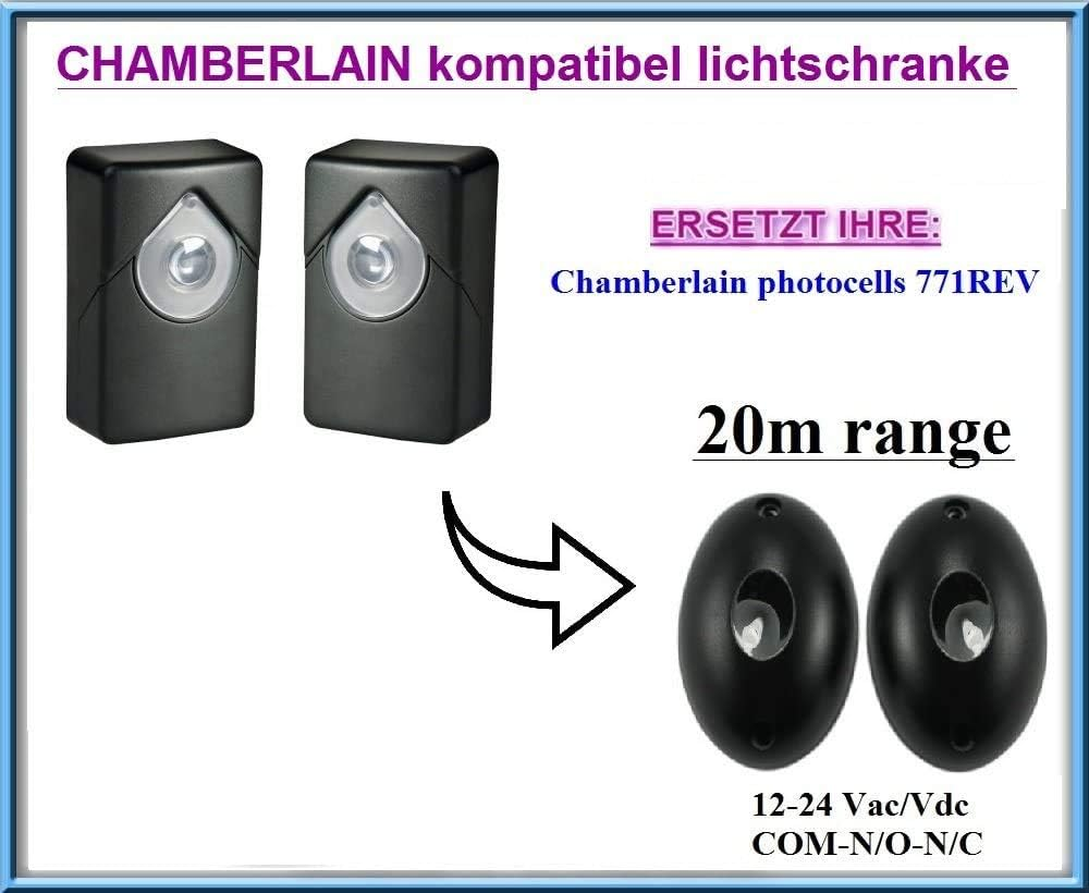 Chamberlain 771REV Compatible Light Barriers, Pair of External Universal Photocells / Infrared IR Security Sensor 12-24 Vac/Vdc, NO/NC. Range: up to 20 M image number 1
