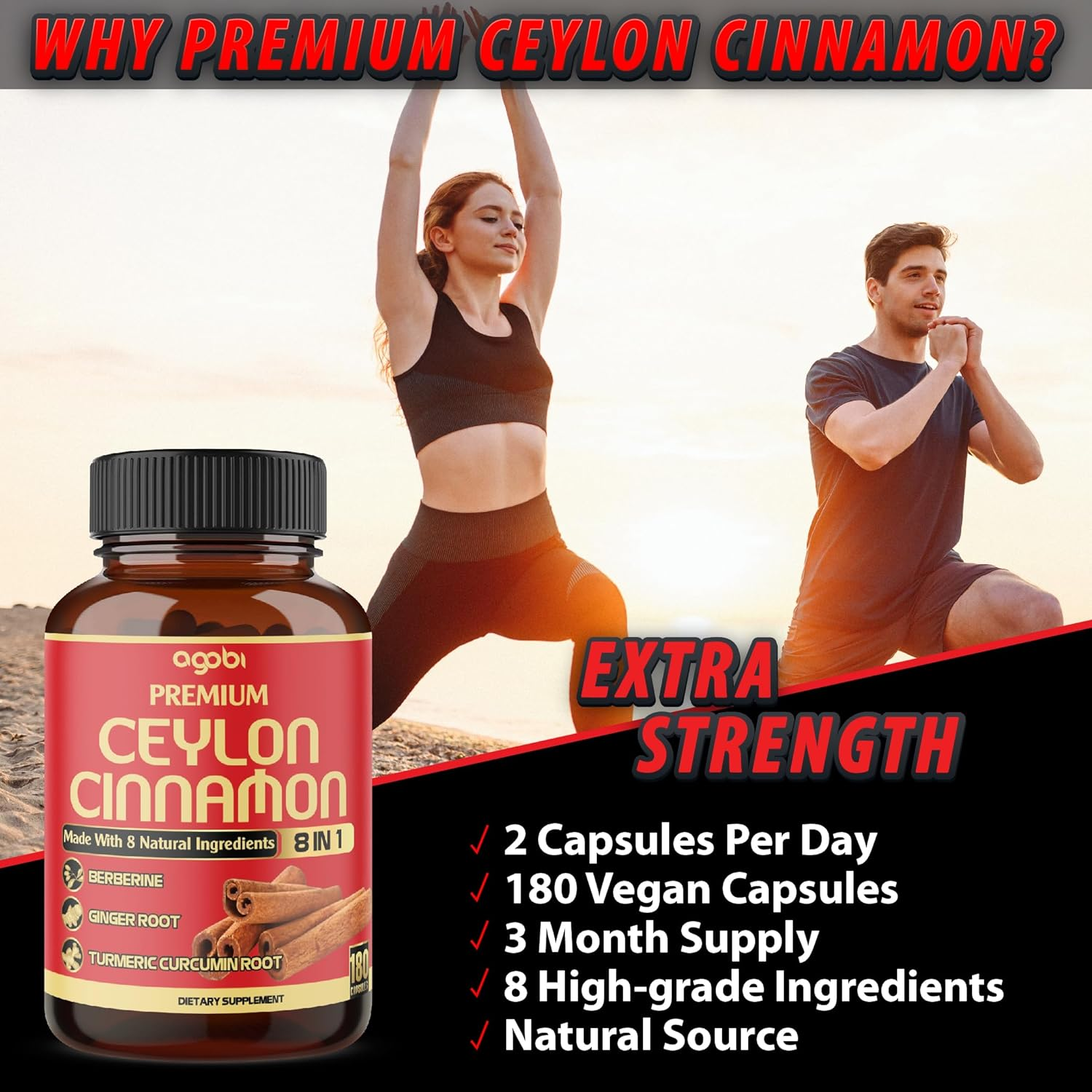 Premium Ceylon Cinnamon with Berberine - Combined Turmeric, Ginger, Gymnema Sylvestre, and 3 More - 1Pack 180 Capsules - 3 Month Supply image number 6