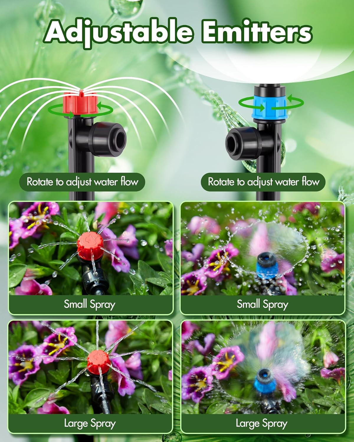 240FT Drip Irrigation System Kits - Automatic Garden Watering Sprinkler with 1/2 & 1/4 Inch Tubing Hose Patio Misting Plant Irrigation Water Equipment Quick Connector for Greenhouse Flower Beds Lawn image number 5