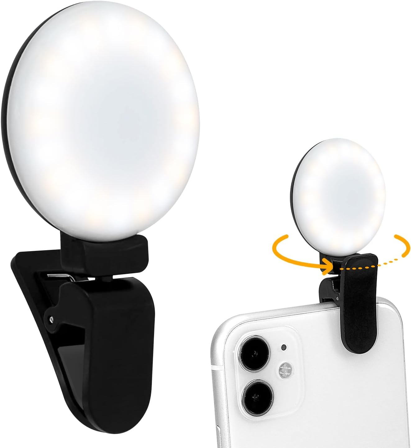 UCINNOVATE Selfie Ring Light Clip on for Cell Phone 3 Color Temperature Rechargeable Mini Circle LED Ring Light Black for Youtube Live Streaming | Short Videos | Portrait | Video Conference image number 1