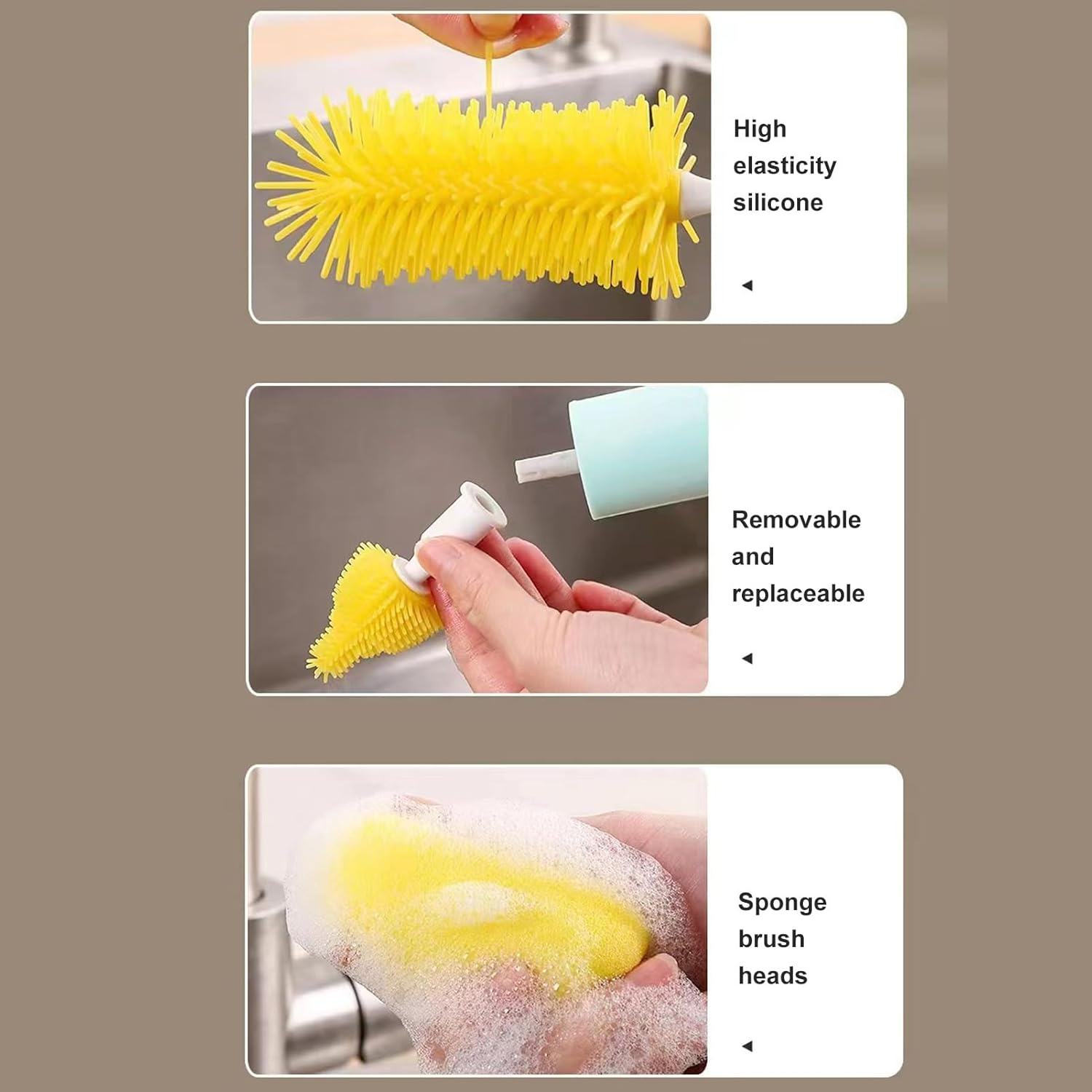 Bewinner Electric Baby Bottle Brush - Removable Smart Baby Bottle Cleaner with 3 Head, Safty Silicone Travel Bottle Brush for Most of Bottles Cups image number 2