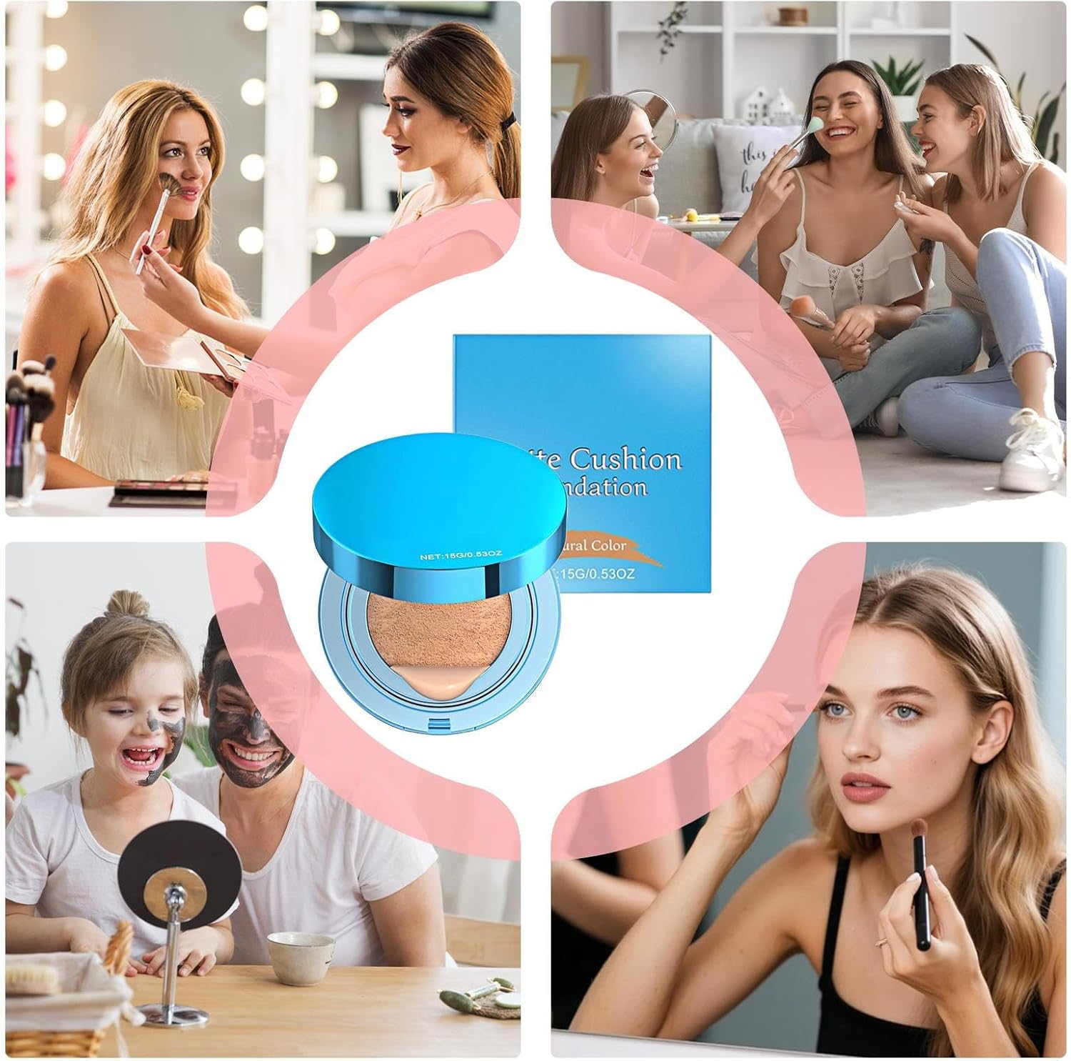 Cushion Foundation - Moisturizing Foundation Air Cushion Long-Lasting - Brightening Makeup Concealing Cream for School Traveling Party Business Trip Camping - Natural image number 5