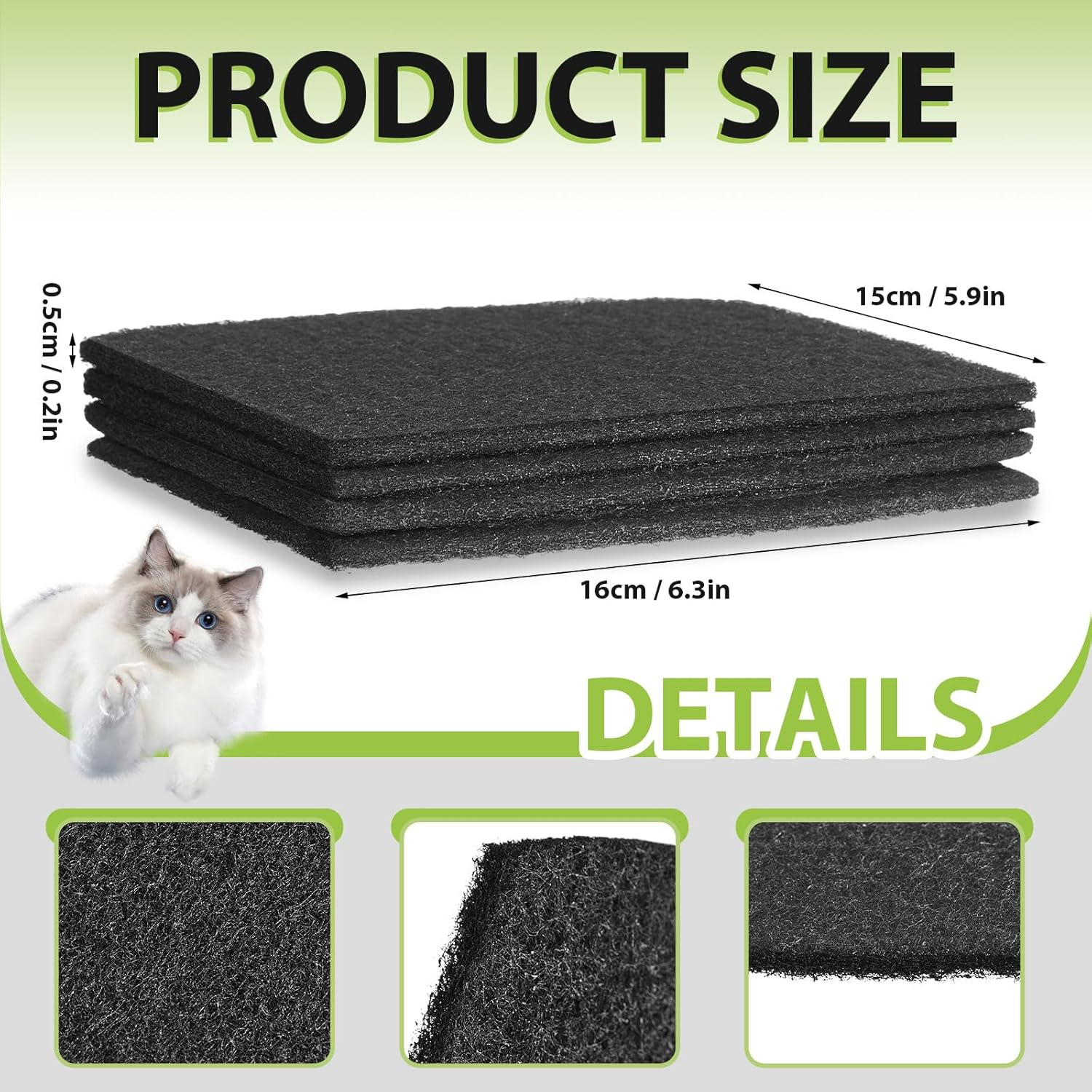 Jecery 10 Pcs Activated Carbon Cat Litter Box Replacement Filters Compatible with Petmate Booda Clean Step 6.3 X 5.91 Inches Filters to Absorbs Odors and Controls Damp for Keeping Fresh image number 2