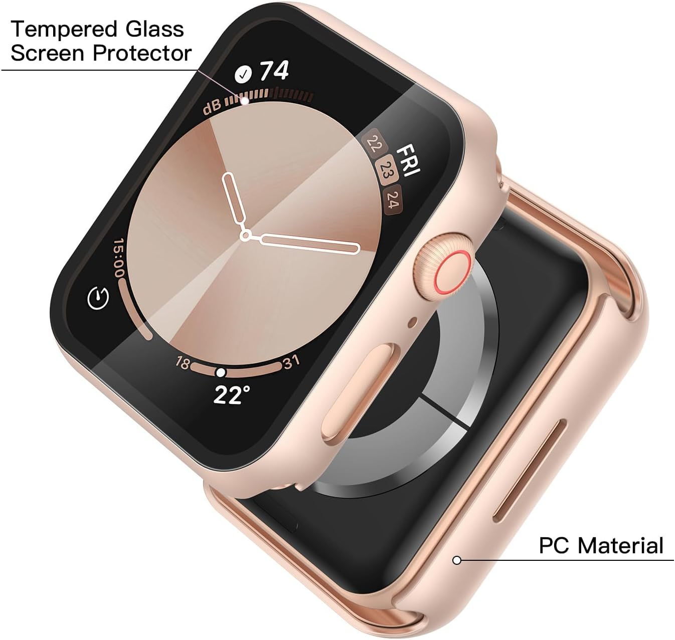 Misxi 2-Pack Full Protection Case with Tempered Glass for Apple Watch SE 3/2/1 Series 6/5/4 40Mm, Slim Ultra-Thin Cover with Screen Protector for Iwatch, 1 Rose Gold + 1 Transparent image number 1