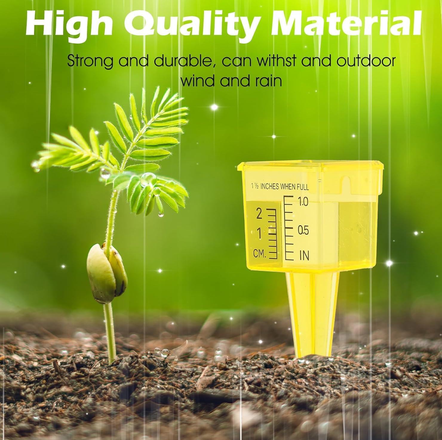10PCS Rain Gauges, Bright Yellow Reusable Rain Gauge, Transparent Outdoor Water Measuring Tool for Garden, Lawn & Backyard, Accurate Sprinkler Gauge Instrument