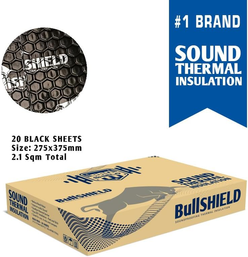 Bullshield Sound Deadener Deadening Butyl Roll Black Mat Car Heat Insulation (2㎡: 275X375Mm Blacksheet (20Sheets)) image number 2