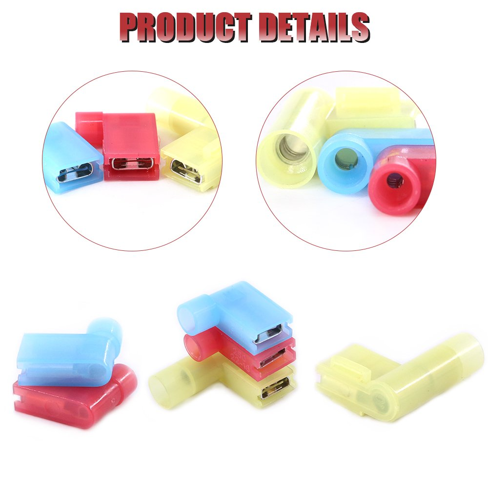 Hilitchi 110Pcs 22-18 18-14 12-10 Gauge Nylon Flag Spade Female Insulated Quick Disconnects Electrical Crimp Terminals Connector Assortment Set image number 3