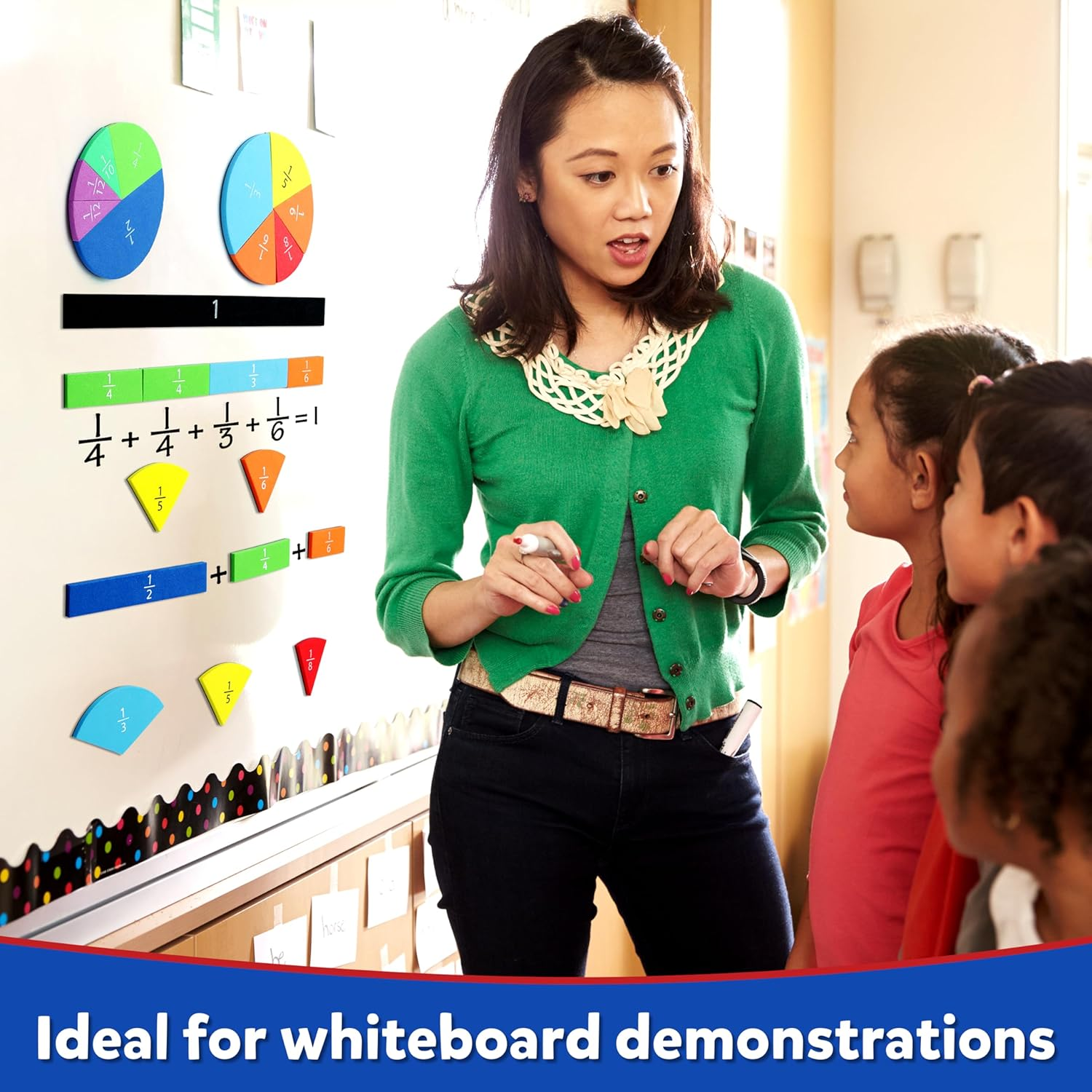 D-Fantix Magnetic Fraction Tiles & Fraction Circles Activity Set, Math Manipulatives for Elementary School, Fraction Manipulatives Montessori Learning Resources for Kids Students Homeschool Supplies image number 5