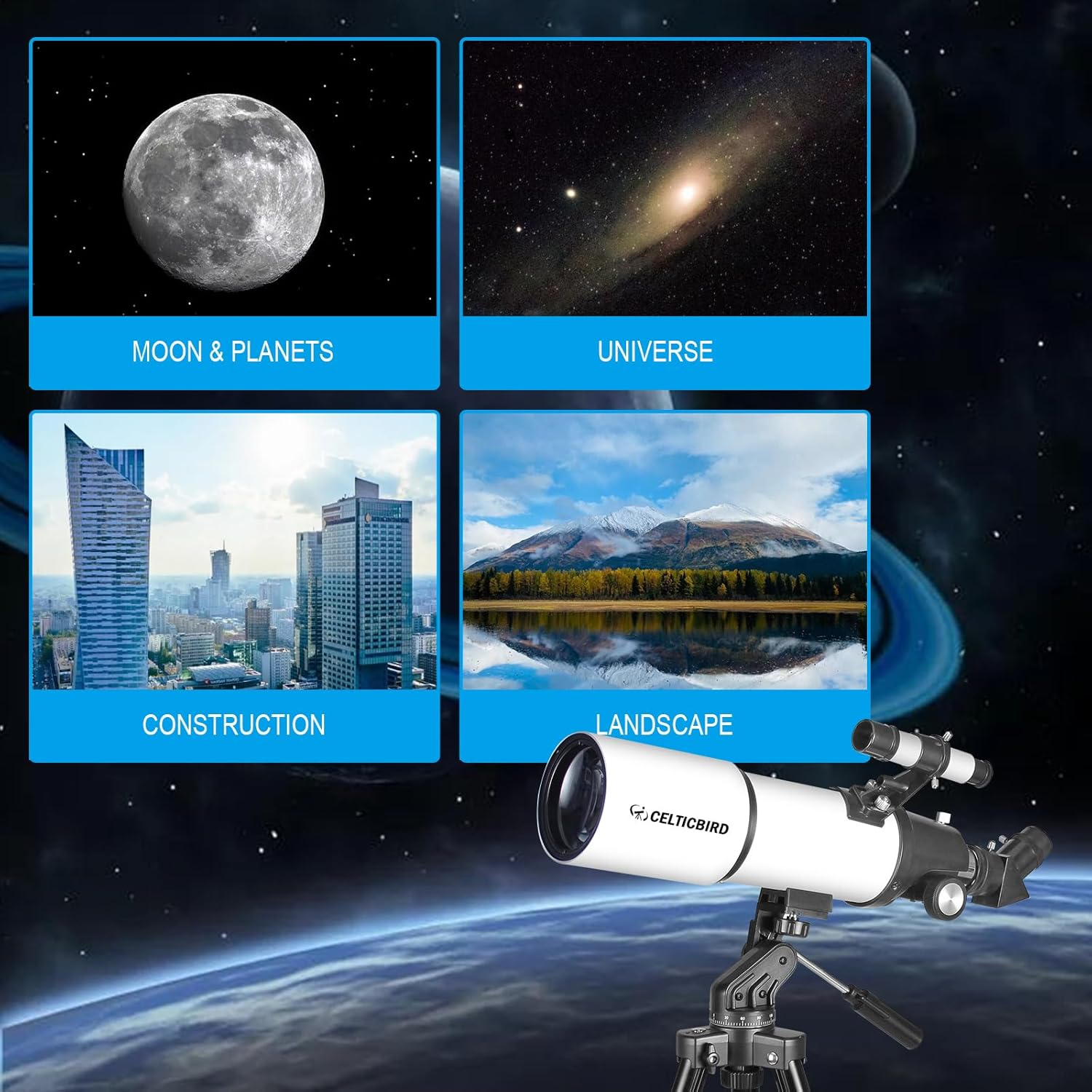 Celticbird Telescope for Adults High Powered, 80Mm Aperture 600Mm Telescopes for Adults Astronomy, Travel Telescopio for Beginners with AZ Mount, Backpack, Phone Adapter, Moon Filter image number 3