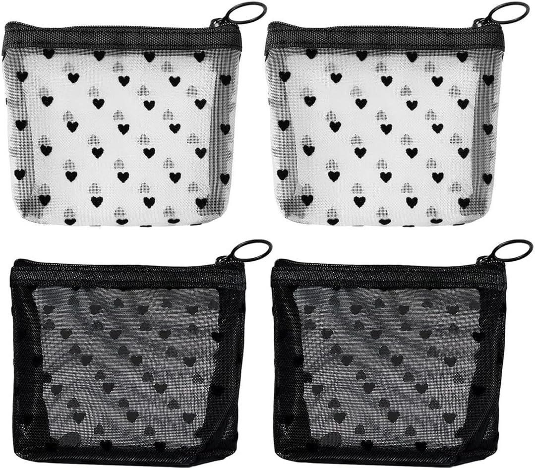 JYNXOR Set of 4 Mini Make-Up Bags, Mini Cosmetic Bag, Net Cosmetic Bags, Mini Mesh Bags with Zip, Make-Up Zip Pockets for Lipstick, Headphones image number 4