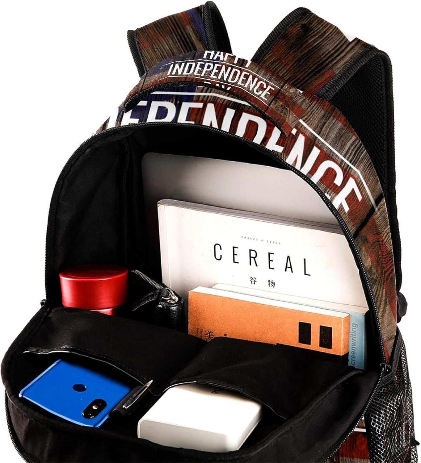 Happy Independence Day on Usa Flag Grunge Wooden Background Backpack Students Shoulder Bags Travel Bag College School Tote Backpacks image number 4