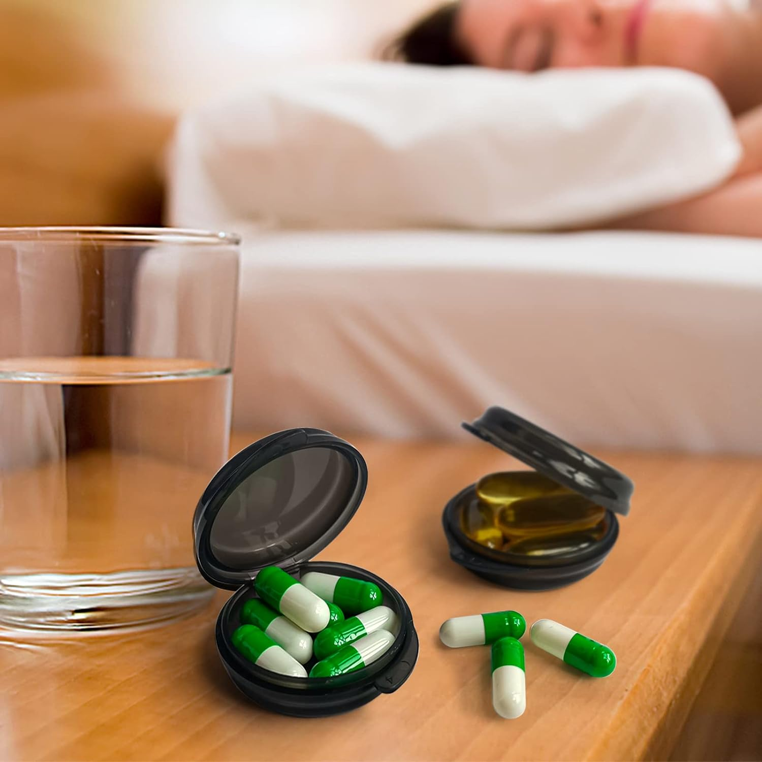 3 Pack Small Pill Box, round Case, Portable Mini Black Medicine,Holder Container Organizer, Travel Pill Case Medicine Storage Container