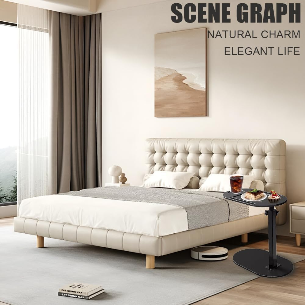 Adjustable Bathtub Table,C Shaped End Table,Removable Storage Rack,Bedside Storage Shelves,Liftable Side Table, Bamboo Tray Tables,For Sofa,Bed,Bathtub