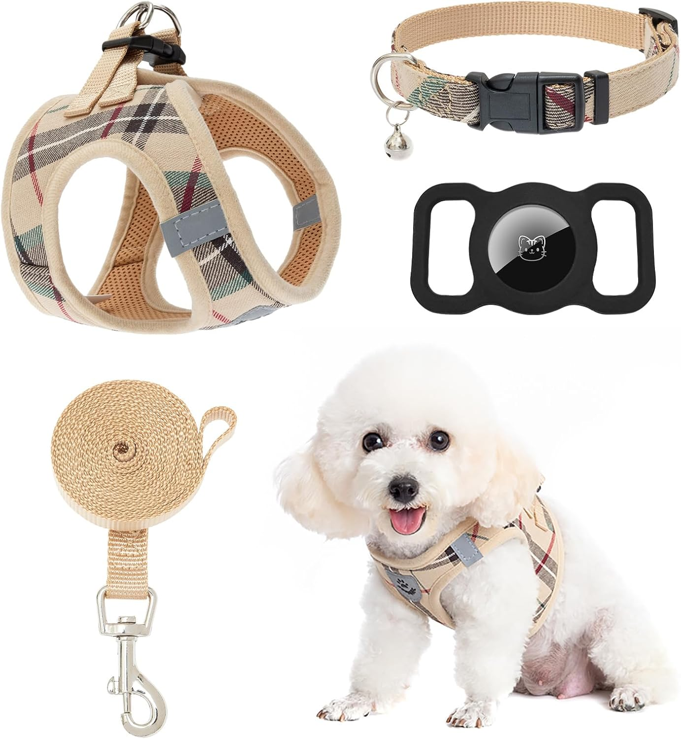 EXPAWLORER Classic Plaid Puppy Harness - Small Dog Collar and Leash - Soft Mesh Padded Adjustable Small Dog Vest Harness No Pull, Reflective Escape Proof for Outdoor Walking