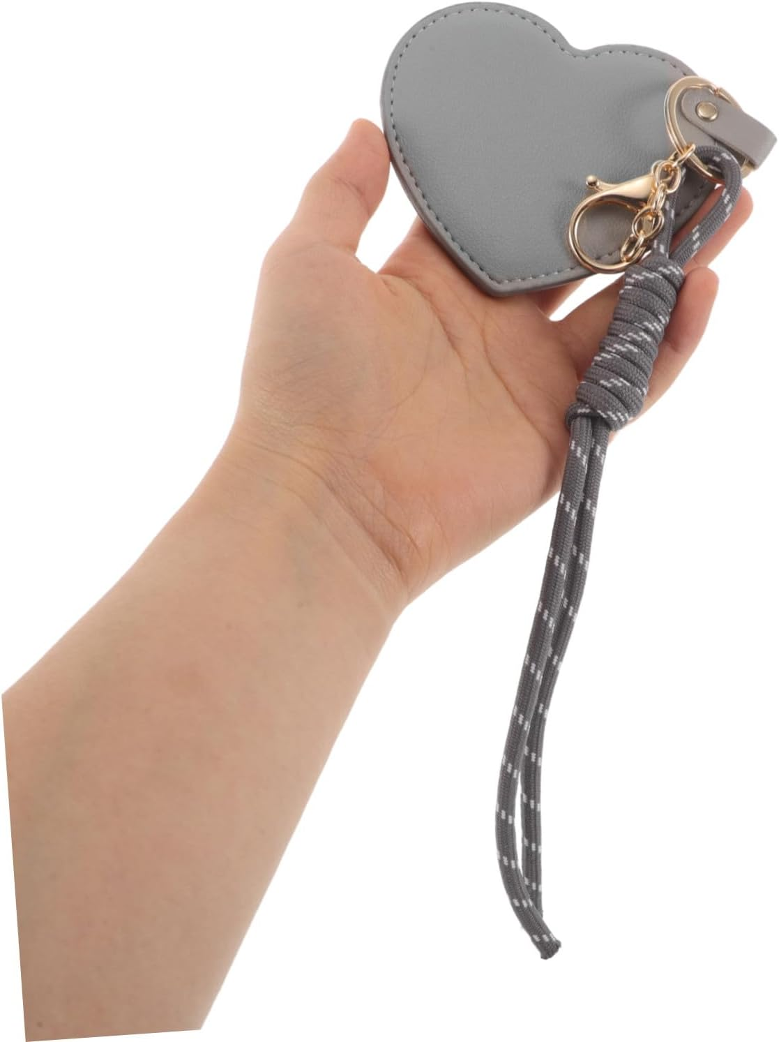 BEBEMOKO 2Pcs Heart-Shaped Compact Mirror Keychain with PU Leather Cover Rotating Mini Vanity Mirror for Purse Portable Travel Accessory for Women - Grey image number 4