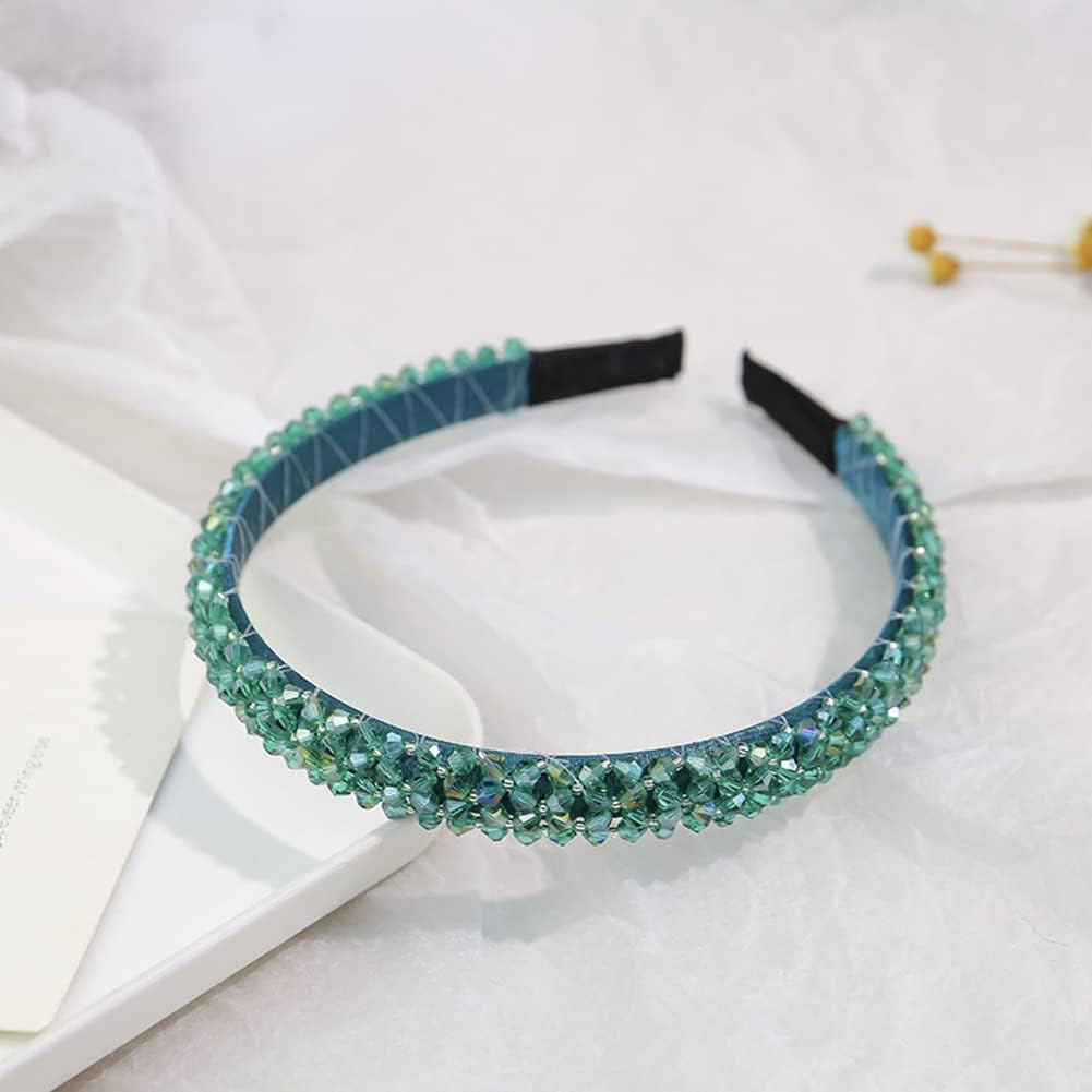 Ruihfas Fashion Sparkle 4 Rows Crystal Rhinestone Headbands Beaded Hair Hoop Band (Green)