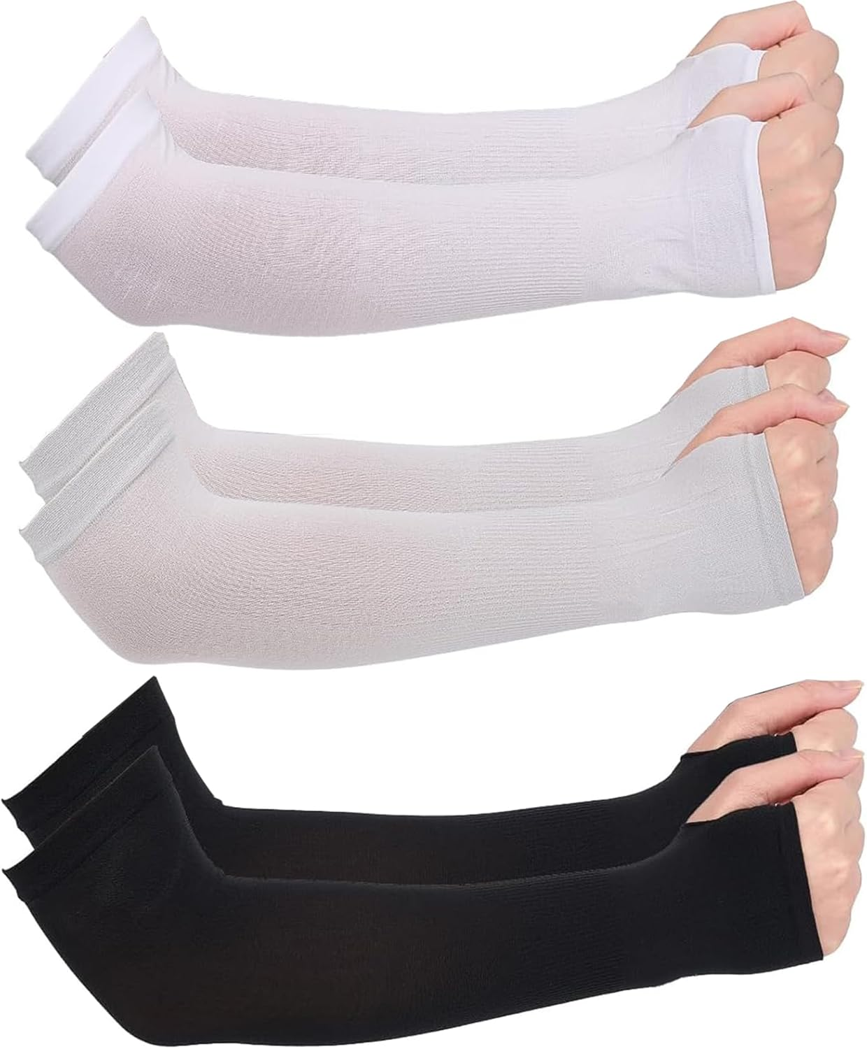 3 Pairs Cooling Sleeves with Thumb Hole, UPF50+ UV Sun Protection Sleeves, Compression Cooling Sleeve to Cover Arm Tattoo, Men Women Arm Sleeves for Cycling Sport Running Driving Basketball image number 3