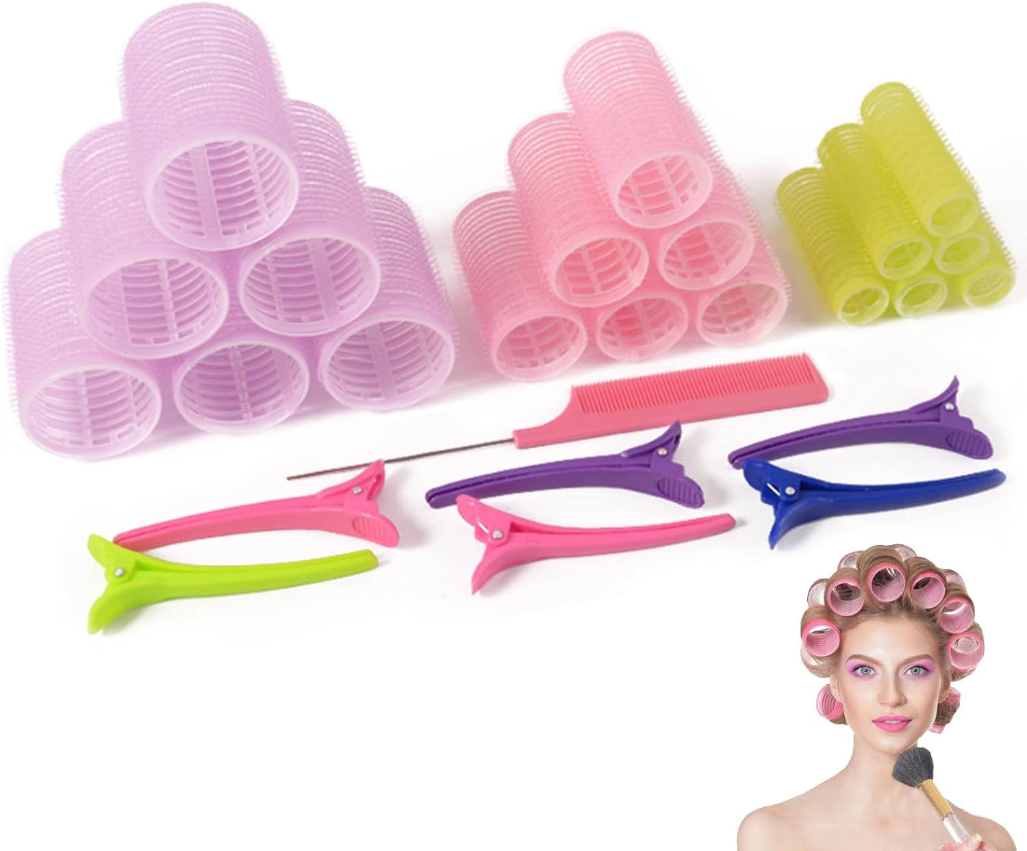 Hair Rollers, Velcro Rollers for Hair, 3 Sizes Hair Curlers Roller with Clips and Steel Needle Comb for Long Hair, Short Hair, Thin Hair, Bangs (25 Pcs) image number 3