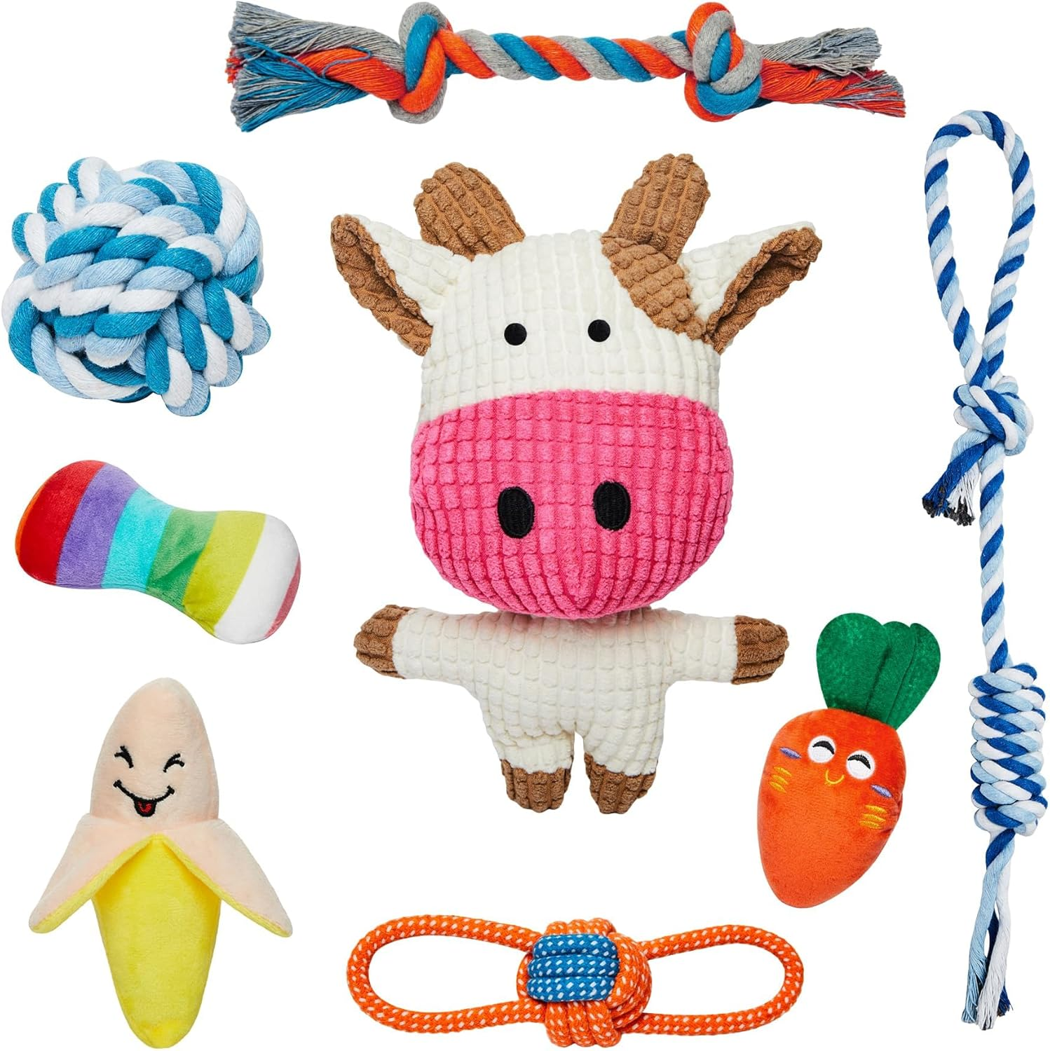 Toozey Dog Toy Small Dogs, Pack of 8 Puppy Toys, Intelligence Chew Toy and Squeaky Durable Dog Rope, Natural Cotton & Non-Toxic, Relieve Stress and Boredom